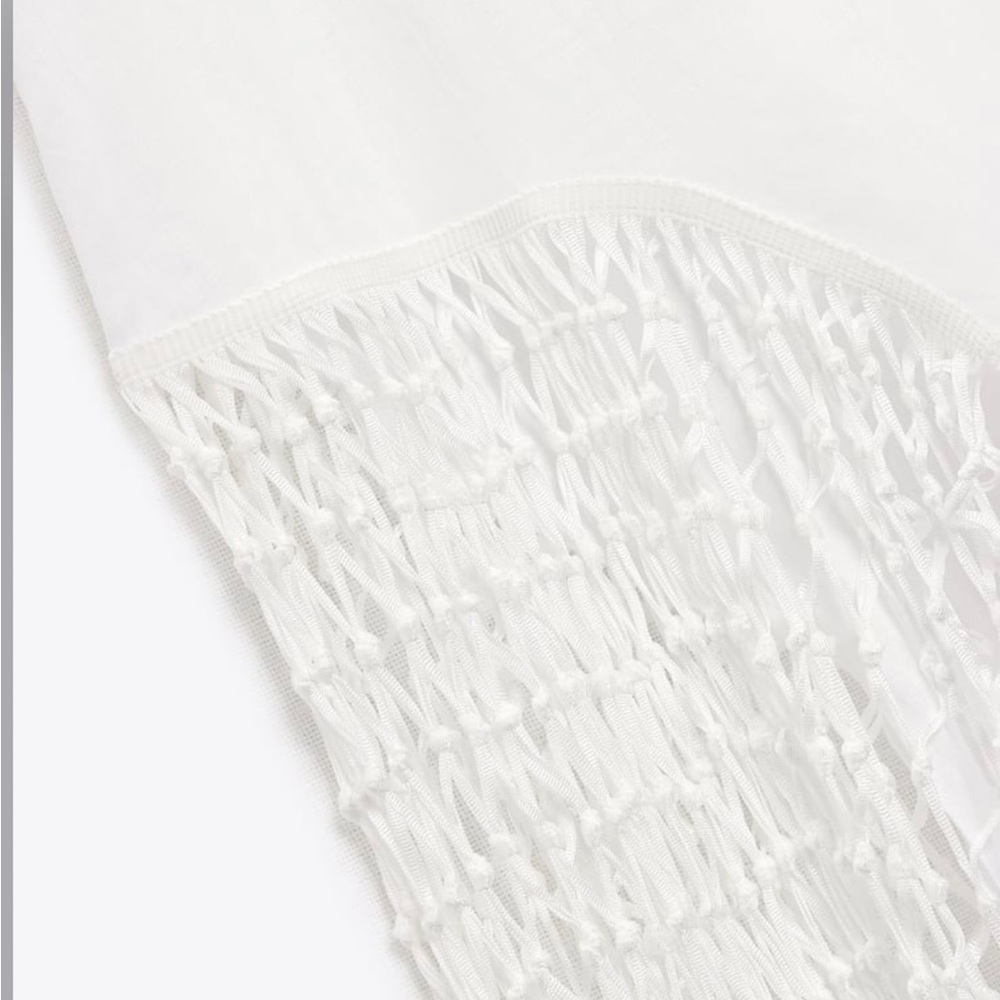 Zara Fringed White Linen Dress - Picture 9 of 9